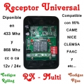 Receptor bicanal 12/24 V 433,92 MHz, universal código fijo y código evo, KeeLog, para Flors, Faac y Came